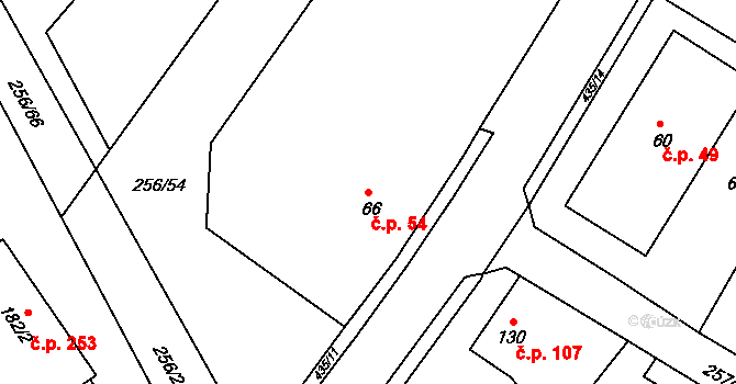Babí 54, Náchod na parcele st. 66 v KÚ Babí u Náchoda, Katastrální mapa