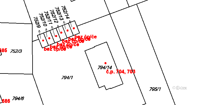Hronov 703,704 na parcele st. 794/14 v KÚ Hronov, Katastrální mapa