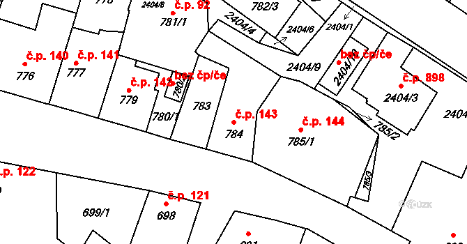 Holice 143 na parcele st. 784 v KÚ Holice v Čechách, Katastrální mapa