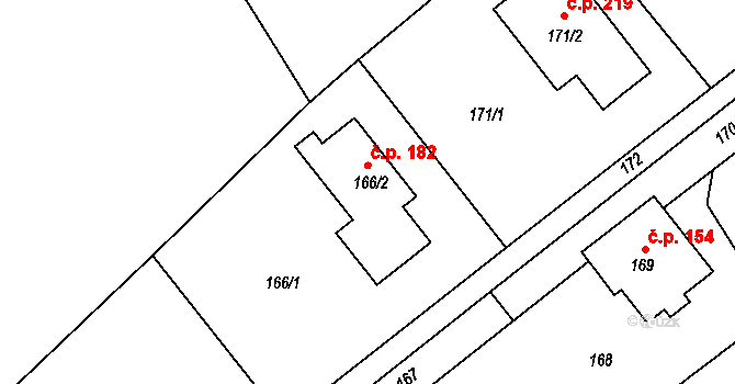 Olbramice 182 na parcele st. 166/2 v KÚ Olbramice, Katastrální mapa