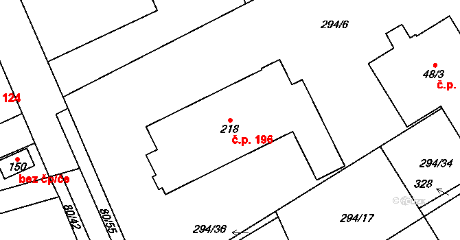 Kolšov 196 na parcele st. 218 v KÚ Kolšov, Katastrální mapa