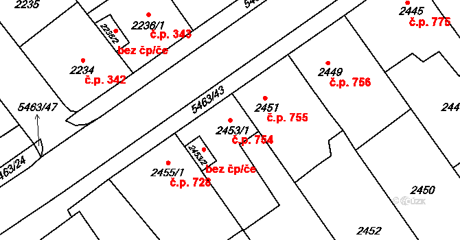 Zábřeh 754 na parcele st. 2453/1 v KÚ Zábřeh na Moravě, Katastrální mapa