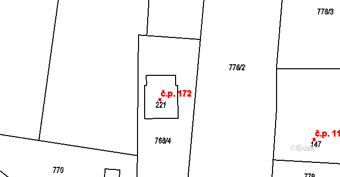 Mniší 172, Kopřivnice na parcele st. 221 v KÚ Mniší, Katastrální mapa