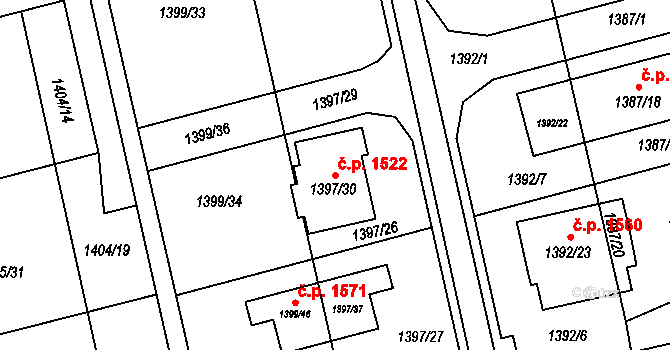 Kylešovice 1522, Opava na parcele st. 1397/30 v KÚ Kylešovice, Katastrální mapa