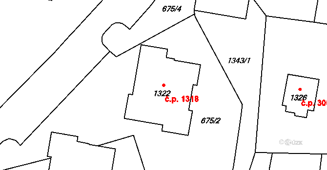 Kopřivnice 1318 na parcele st. 1322 v KÚ Kopřivnice, Katastrální mapa