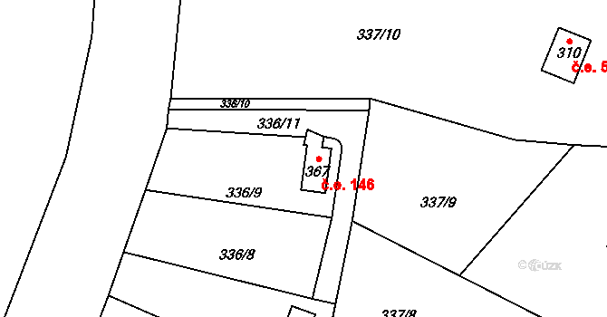 Zbečno 146 na parcele st. 367 v KÚ Zbečno, Katastrální mapa
