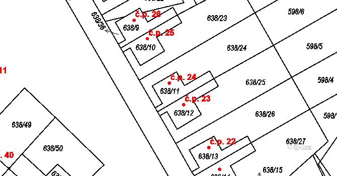 Milná 24, Frymburk na parcele st. 638/11 v KÚ Frymburk, Katastrální mapa