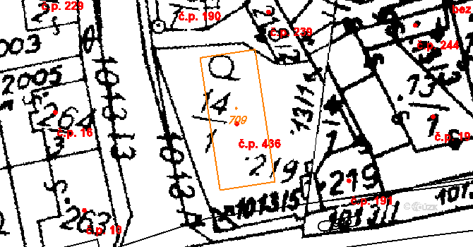 Hrochův Týnec 436 na parcele st. 709 v KÚ Hrochův Týnec, Katastrální mapa