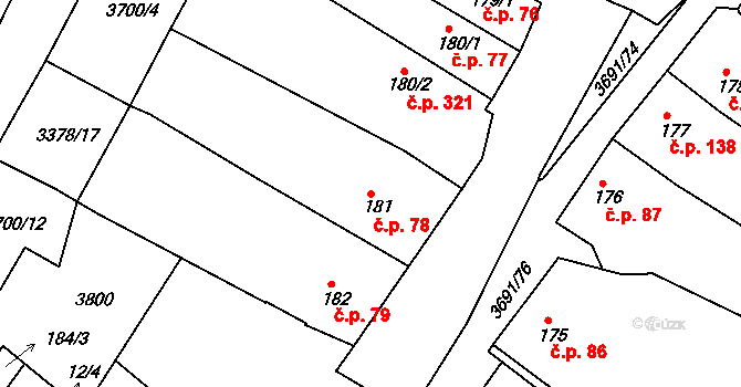 Žirovnice 78 na parcele st. 181 v KÚ Žirovnice, Katastrální mapa