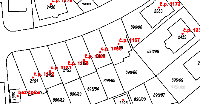 Blatná 1168 na parcele st. 2195 v KÚ Blatná, Katastrální mapa