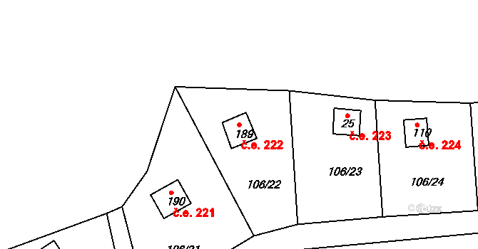 Lipno 222, Líšťany na parcele st. 189 v KÚ Těchoděly, Katastrální mapa