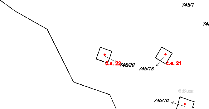 Luhov 22, Líšťany na parcele st. 745/20 v KÚ Luhov u Líšťan, Katastrální mapa