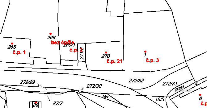 Zruč 21, Zruč-Senec na parcele st. 270 v KÚ Zruč, Katastrální mapa