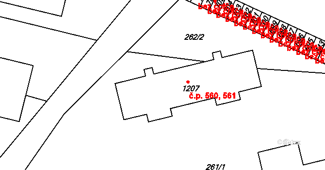 Nepomuk 560,561 na parcele st. 1207 v KÚ Nepomuk, Katastrální mapa