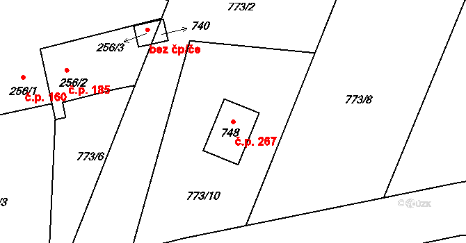 Lubno 267, Frýdlant nad Ostravicí na parcele st. 748 v KÚ Lubno, Katastrální mapa