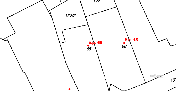 Čížkov 55 na parcele st. 65 v KÚ Čížkov u Blovic, Katastrální mapa