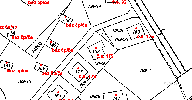 Boňkov 172 na parcele st. 153 v KÚ Boňkov, Katastrální mapa