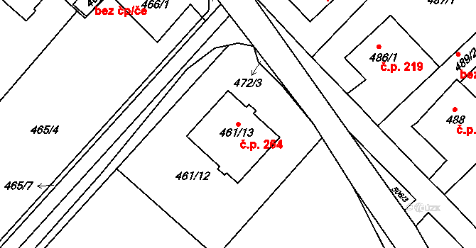 Velký Borek 264 na parcele st. 461/13 v KÚ Velký Borek, Katastrální mapa