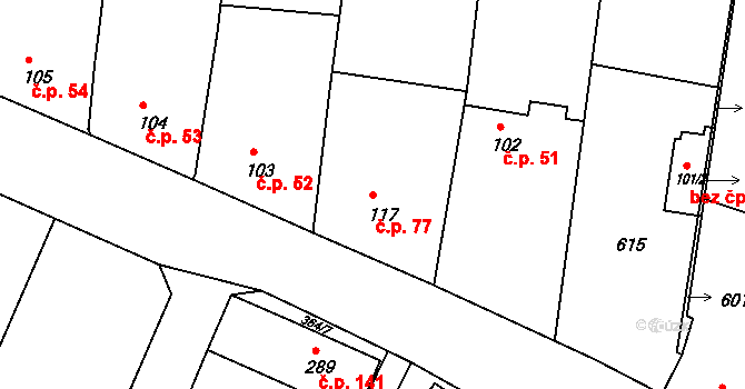 Trávník 77, Kroměříž na parcele st. 117 v KÚ Trávník, Katastrální mapa