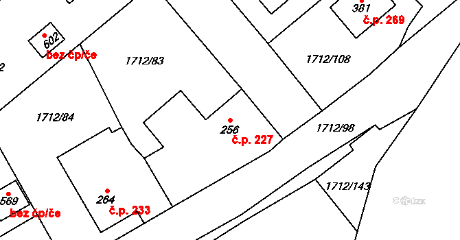 Tymákov 227 na parcele st. 256 v KÚ Tymákov, Katastrální mapa