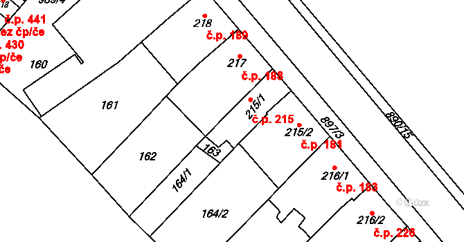 Kokory 215 na parcele st. 215/1 v KÚ Kokory, Katastrální mapa