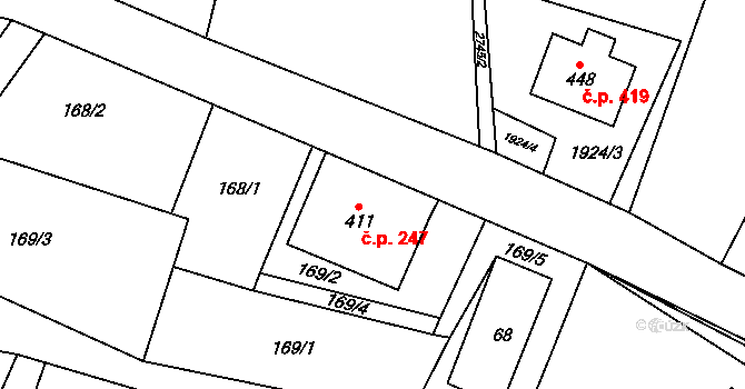 Velký Šenov 247 na parcele st. 411 v KÚ Velký Šenov, Katastrální mapa