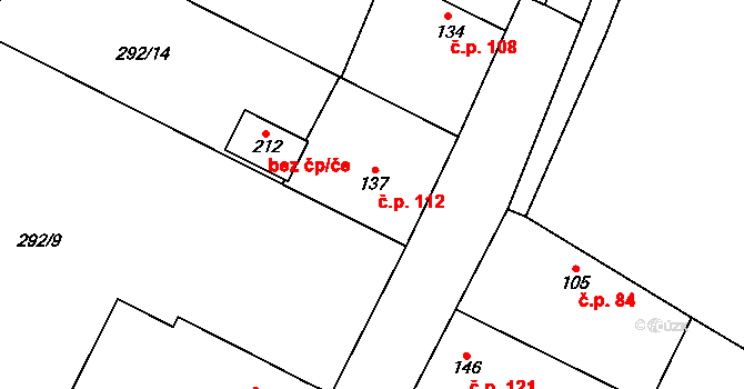 Vestec 112 na parcele st. 137 v KÚ Vestec nad Mrlinou, Katastrální mapa