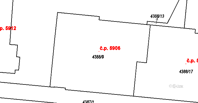Jihlava 5906 na parcele st. 4388/9 v KÚ Jihlava, Katastrální mapa