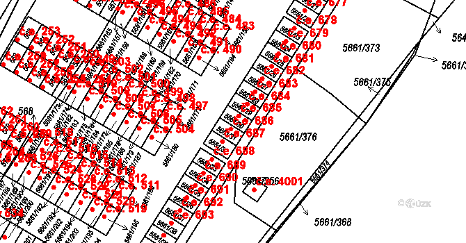Jihlava 685 na parcele st. 5661/30 v KÚ Jihlava, Katastrální mapa