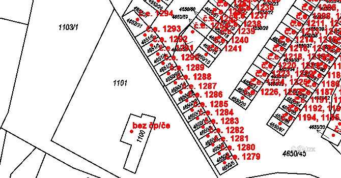 Jihlava 1288 na parcele st. 4650/14 v KÚ Jihlava, Katastrální mapa