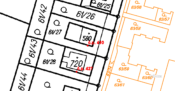 Čeladná 410 na parcele st. 580 v KÚ Čeladná, Katastrální mapa