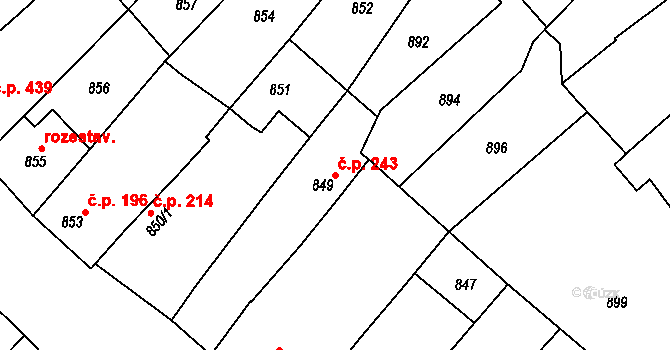 Vnorovy 243 na parcele st. 849 v KÚ Vnorovy, Katastrální mapa