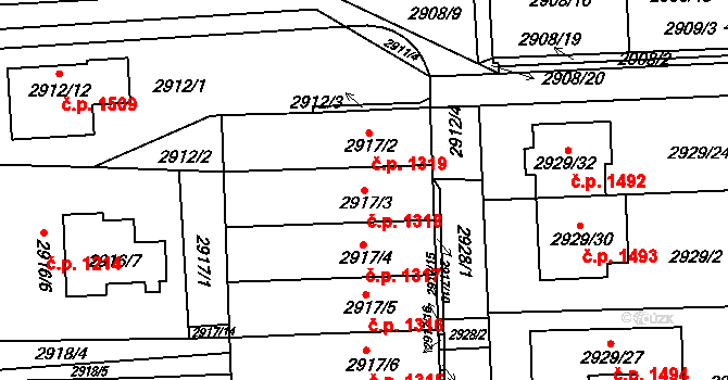 Slavkov u Brna 1318 na parcele st. 2917/3 v KÚ Slavkov u Brna, Katastrální mapa