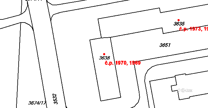 Kročehlavy 1969,1970, Kladno na parcele st. 3638 v KÚ Kročehlavy, Katastrální mapa