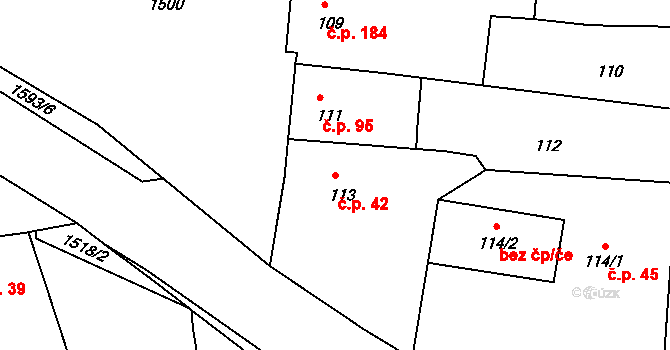 Mochov 42 na parcele st. 113 v KÚ Mochov, Katastrální mapa
