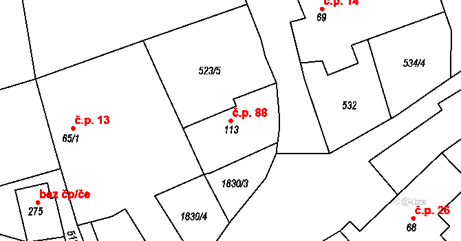 Albeř 88, Nová Bystřice na parcele st. 113 v KÚ Albeř, Katastrální mapa