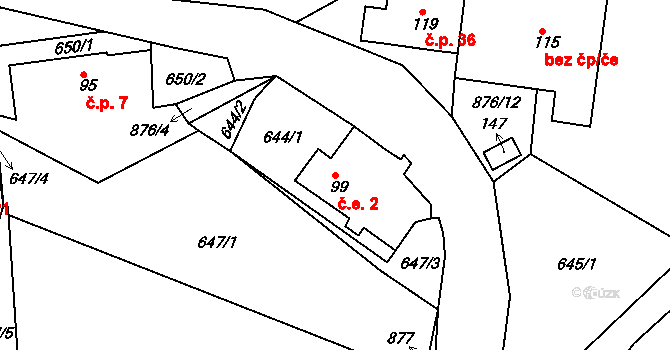 Třtí 2, Sychrov na parcele st. 99 v KÚ Radostín u Sychrova, Katastrální mapa