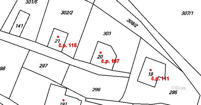 Libňatov 107 na parcele st. 20 v KÚ Libňatov, Katastrální mapa