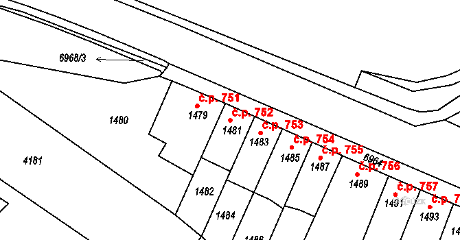 Boskovice 752 na parcele st. 1481 v KÚ Boskovice, Katastrální mapa