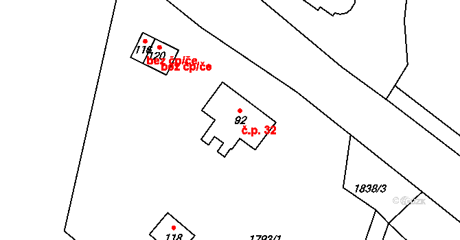 Pernolec 32, Částkov na parcele st. 92 v KÚ Pernolec, Katastrální mapa