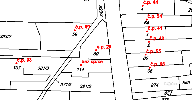Loučka 25 na parcele st. 60 v KÚ Loučka u Bílska, Katastrální mapa
