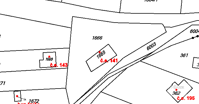 Šternberk 141 na parcele st. 1665 v KÚ Šternberk, Katastrální mapa