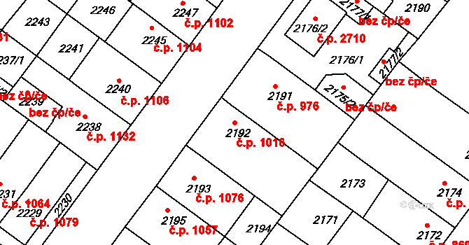 Roudnice nad Labem 1016 na parcele st. 2192 v KÚ Roudnice nad Labem, Katastrální mapa