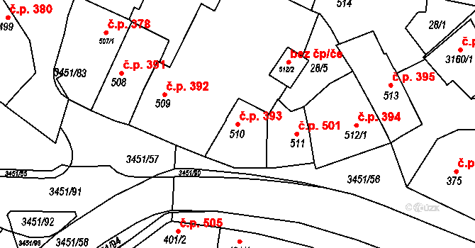 Lysá nad Labem 393 na parcele st. 510 v KÚ Lysá nad Labem, Katastrální mapa