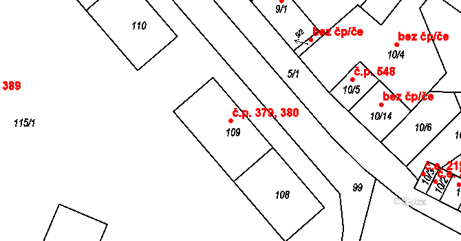 Miřetice u Klášterce nad Ohří 379,380, Klášterec nad Ohří na parcele st. 109 v KÚ Miřetice u Klášterce nad Ohří, Katastrální mapa