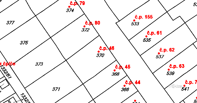 Proboštov 46 na parcele st. 370 v KÚ Proboštov u Teplic, Katastrální mapa