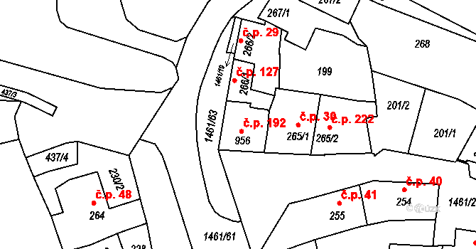 Horka-Domky 192, Třebíč na parcele st. 956 v KÚ Třebíč, Katastrální mapa