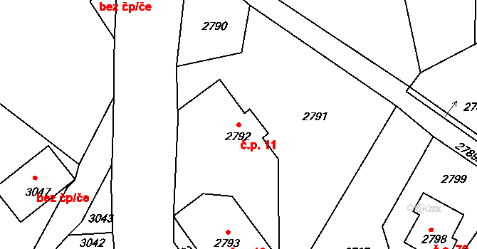 Pelechov 11, Železný Brod na parcele st. 2792 v KÚ Železný Brod, Katastrální mapa