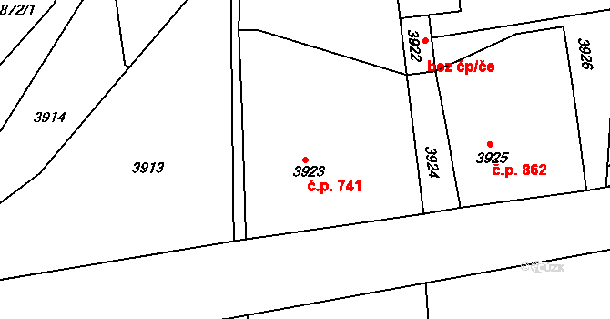 Smržovka 741 na parcele st. 3923 v KÚ Smržovka, Katastrální mapa