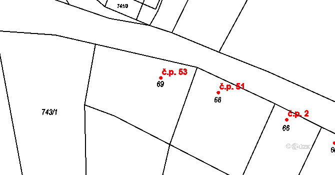 Očihovec 53, Očihov na parcele st. 69 v KÚ Očihovec, Katastrální mapa